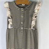 Size 12-18m: Kate Quinn Black/Cream Striped Ruffle Trim Romper