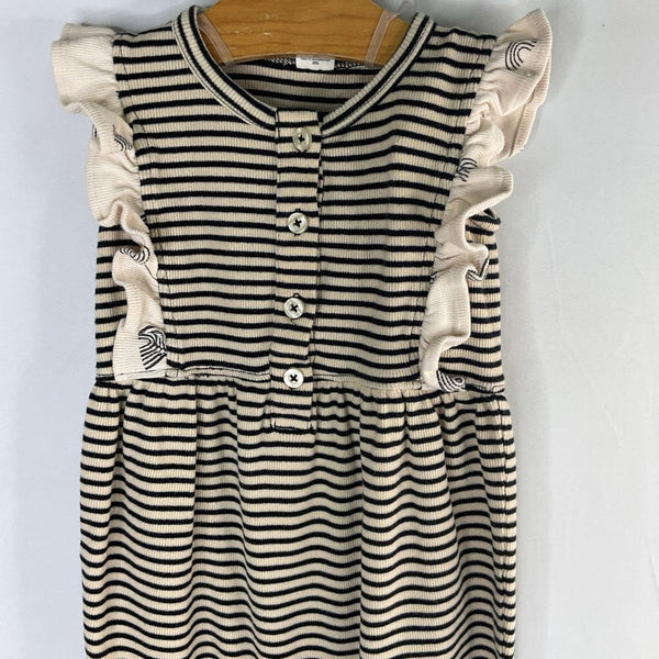 Size 12-18m: Kate Quinn Black/Cream Striped Ruffle Trim Romper