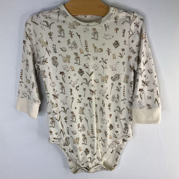 Size 18-24m: Goumi Cream/Neutrals Woodland Long Sleeve Onesie