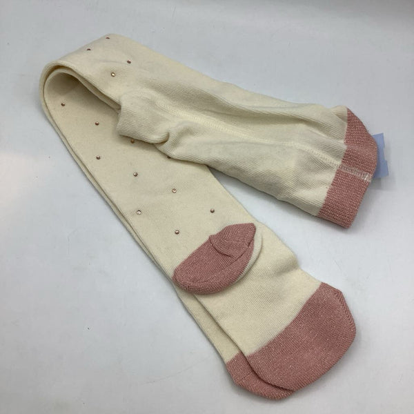 Size 3-4: Boden Cream/Pink Rhinestones Knit Tightss