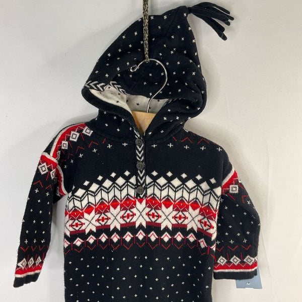 Size 3-6m (60): Hanna Andersson Black/White/Red Snowflakes Hooded Sweater Romper