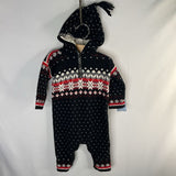 Size 3-6m (60): Hanna Andersson Black/White/Red Snowflakes Hooded Sweater Romper