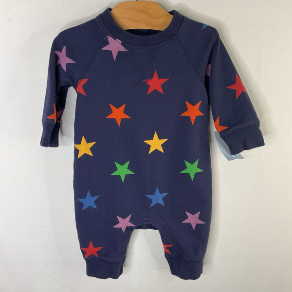 Size 0-3m: Primary Navy/Rainbow Stars Snap Romper