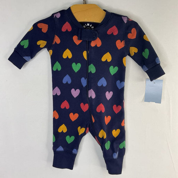 Size NB: Primary Navy/Rainbow Hearts Zip PJs