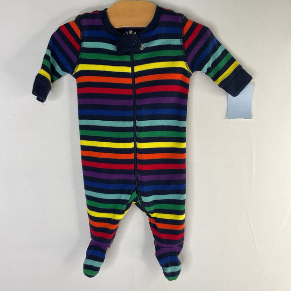 Size NB: Primary Navy/Rainbow Striped Zip PJs