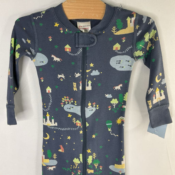 Size 18-24m (80): Hanna Andersson Blue Fairytale Forest Organic Cotton 1pc Zip-Up PJs