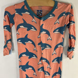 Size 18-24m: Kickee Pink/Blue Whales Bamboo 1pc Snap-Up PJs