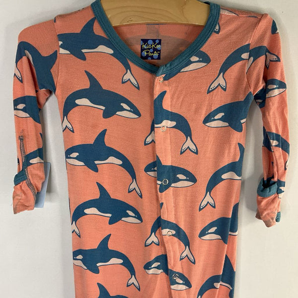 Size 18-24m: Kickee Pink/Blue Whales Bamboo 1pc Snap-Up PJs
