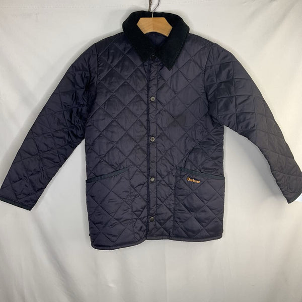 Size 8-9: Barbour Navy Quilted Snap-Up Coat