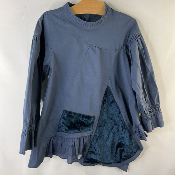 Size 3: Jean Bourget Blue Velvet Accent Long Sleeve Dress