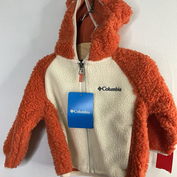 Size 6-12m: Columbia Orange Fox Ear Fleece Zip Hoodie NEW