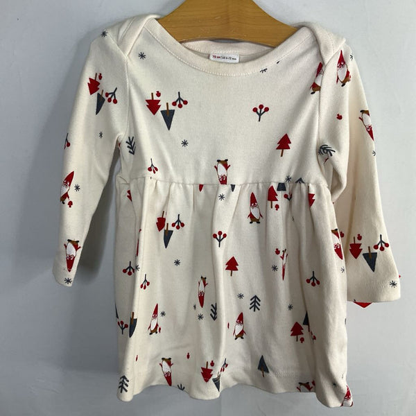 Size 6-12m (70): Hanna Andersson White/Red Gnomes Long Sleeve Dress