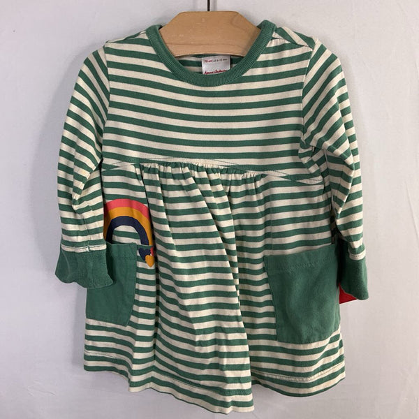 Size 6-12m (70): Hanna Andersson Green/White Striped Long Sleeve Pocket Dress