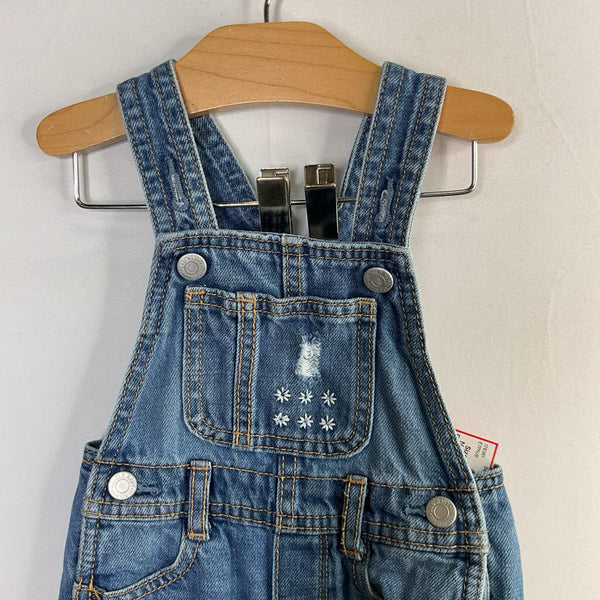 Size 6-12m: Old Navy Blue.Floral Embroidered Denim Overalls