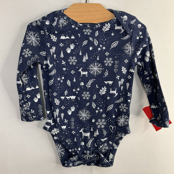 Size 6-12m: Old Navy Blue/White Woodland Long Sleeve Onesie