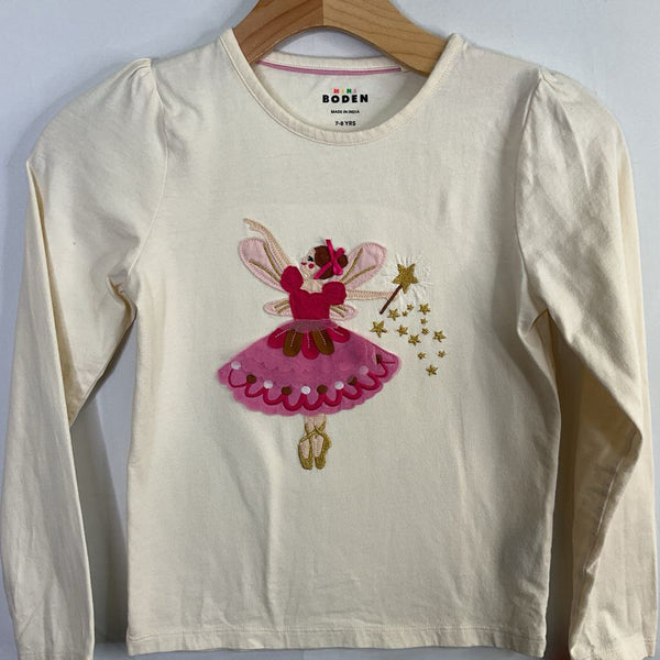 Size 7-8: Boden Cream/Pink Ballerina Applique Long Sleeve Shirt