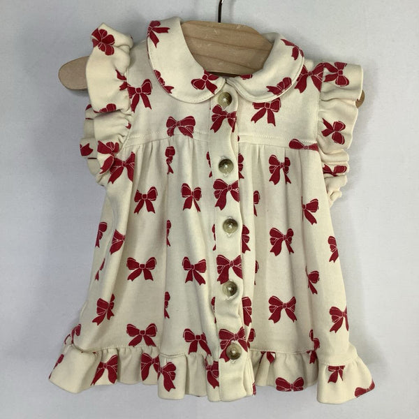 Size 3-6m: Kate Quinn Cream/Red Bows Ruffle Trim Dress
