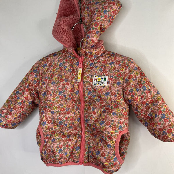 Size 18-24m: Mikihouse Pink/Multi Floral Fleece/Poly Reversible Coat