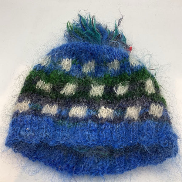 Size OS Youth: Blue/Green Alpaca Pompom Beanie