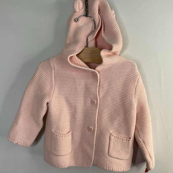 6-12m: Gap Pink Teddy Ear Hooded Cardigan