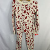 Size 6-7 (120): Hanna Andersson Cream/Red Holiday Motifs Organic Cotton 2pc PJs