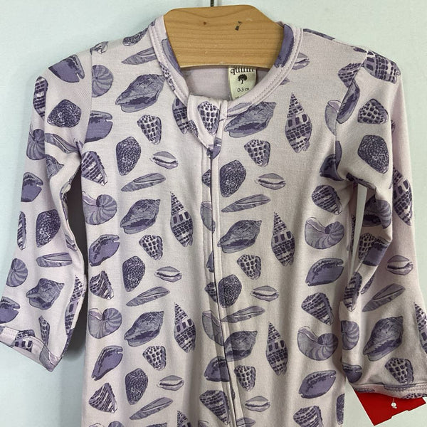 Size 0-3m: Kate Quin Purple Shells Bamboo 1pc Zip PJ NEW w/ Tags