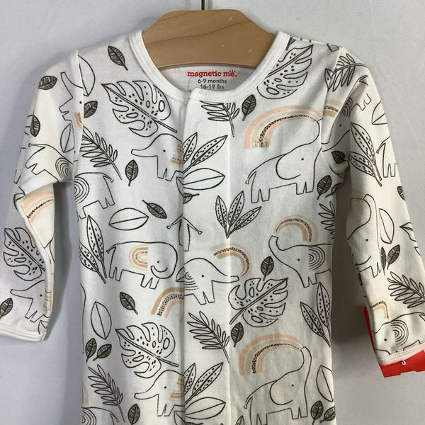 Size 6-9m: Magnetic Me White/Multi Elephants1pc Footy PJs