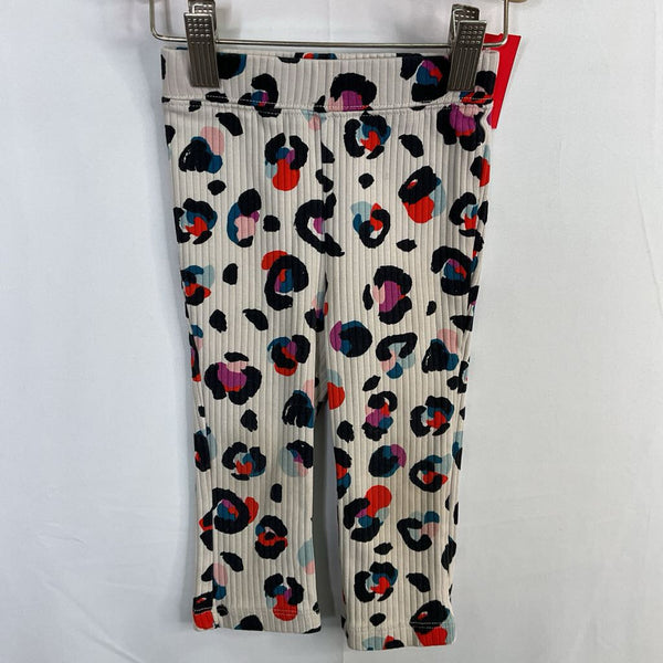 Size 12-18m (75): Hanna Andersson Gray/Multi Leopard Print Ribbed Leggings