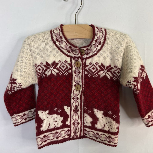 Size 3: Red/White Polar Bears Wool Button-Up Cardigan