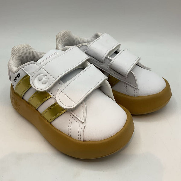 Size 5.5: Adidas White/Gold Star Wars Velcro Sneakers