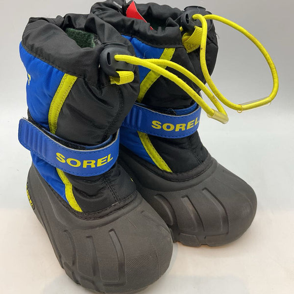 Size 6: Sorel Black/Blue Velcro/Toggle Snow Boots