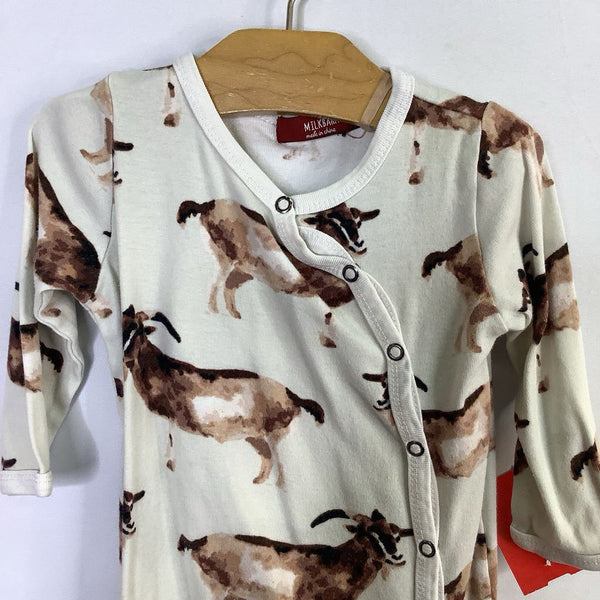 Size 3-6m: Milkbarn Green/Brown Goats Snap Footy Romper