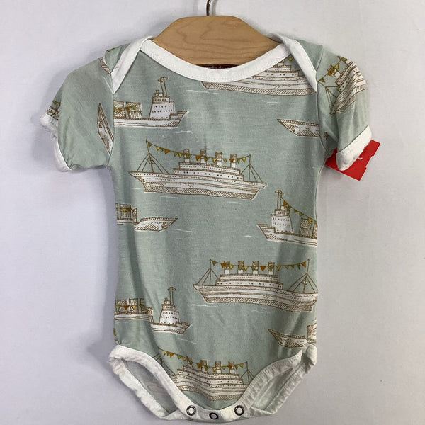Size 3-6m: Milkbarn Blue/White Ships Bamboo Onesie