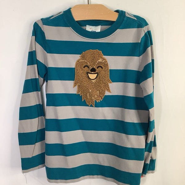 Size 6-7 (120): Hanna Andersson Blue/Gray Striped Chewbacca Long Sleeve Shirt