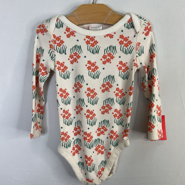 Size 12-18m (75): Hanna Andersson White/Orange Floral Long Sleeve Onesie