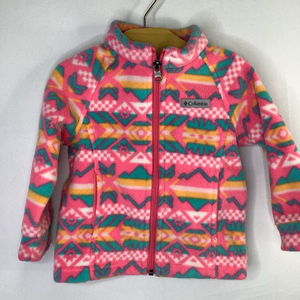 Size 12-18m: Columbia Pink/Multi Geo Print Fleece/Nylon Hooded Zip-Up Coat