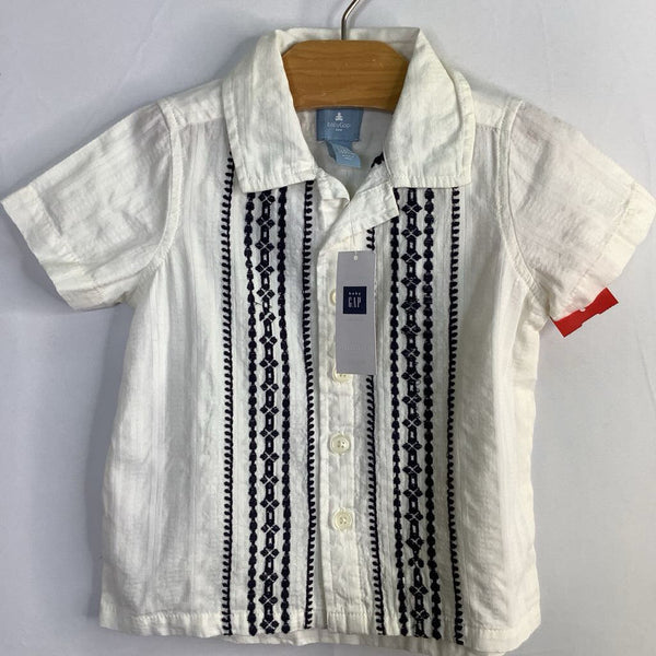 Size 12-18m: Gap White/Navy Embroidered Button-Up Shirt NEW w/ Tags