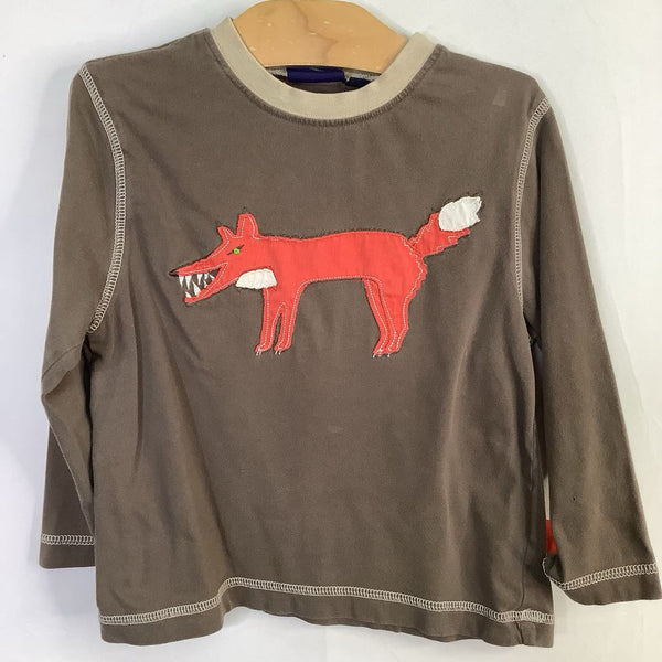 Size 3-4: Boden Brown/Orange Fox Applique Long Sleeve Shirt