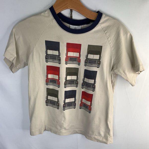 Size 8 (130): Hanna Andersson Beige/Multi Trucks T-Shirt
