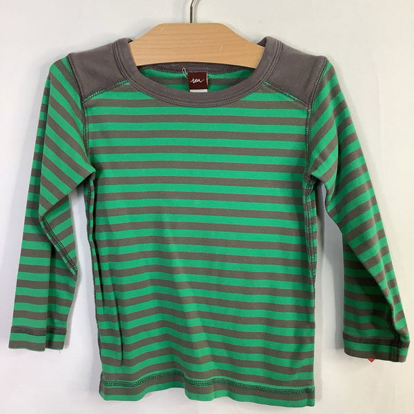 Size 4: Tea Green/Gray Striped Long Sleeve Shirt