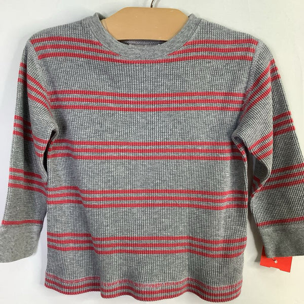 Size 3 (90): Hanna Andersson Gray/Red Striped Waffle Knit Shirt