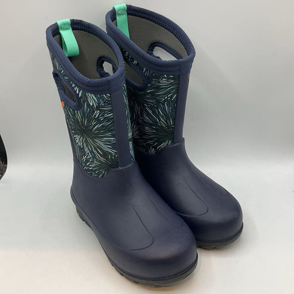 Size 1Y: Bogs Blue/Green Print Insulated -35* Rain Boots