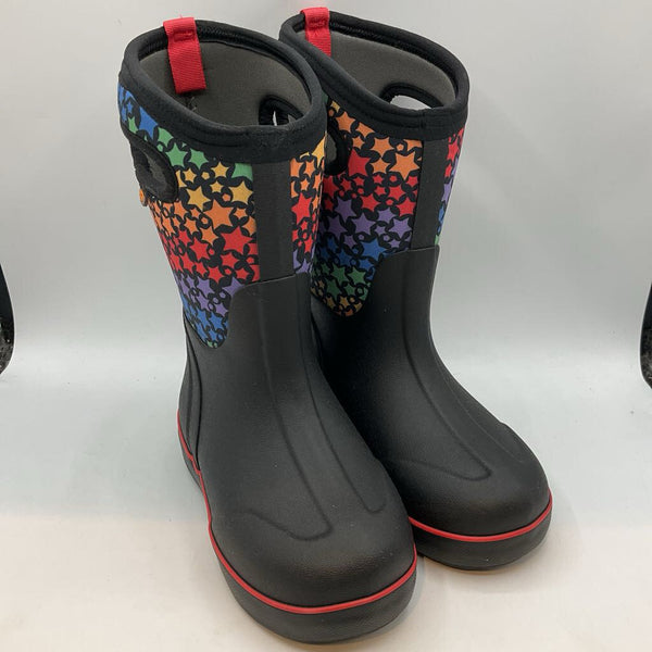 Size 1Y: Bogs Black/Rainbow Stars Insulated -30* Rain Boots