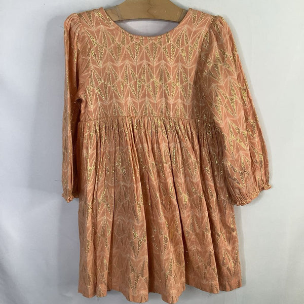 Size 4: Pink Chicken Orange/Gold Shimmer Long Sleeve Dress