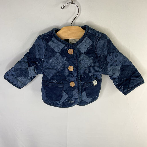 Size 3-6m: Easy Peasy Blue Floral Denim Quilted Button-Up Jacket