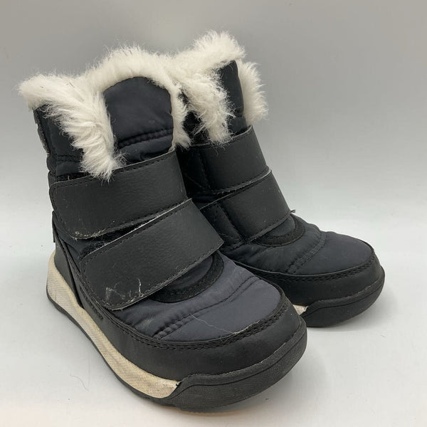 Size 8: Sorel Black/White Faux Fur Lined Velcro Snow Boots