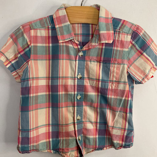 Size 3: Old Navy Pink/Blue Plaid Short Sleeve Button-Up Shirt
