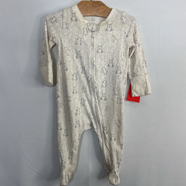 Size 0-3m: Gap White/Gray/Blue Teddy 1pc ZIp Footy PJs REDUCED