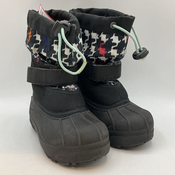 Size 10: Columbia Black/Multi Houndstooth Velcro/Toggle Snow Boots