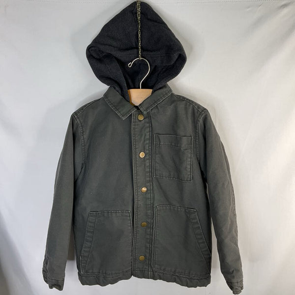 Size 6-7: Old Navy Gray Canvas Hooded Snap Coat